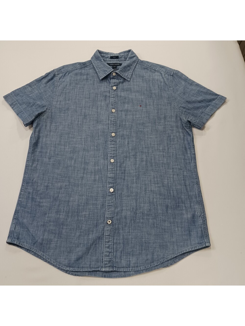 Tommy Hilfiger New York Fit Chambray Indigo Shirt Men's Blue Cotton Size Large